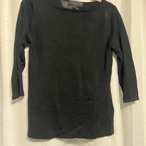 august silk Tops - August Silk 100% Silk Black Knit Top | Minimalist Capsule Wardrobe Essential | M